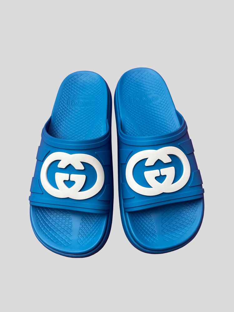 Gucci Blue Slides Sandals interlocking GG sandals