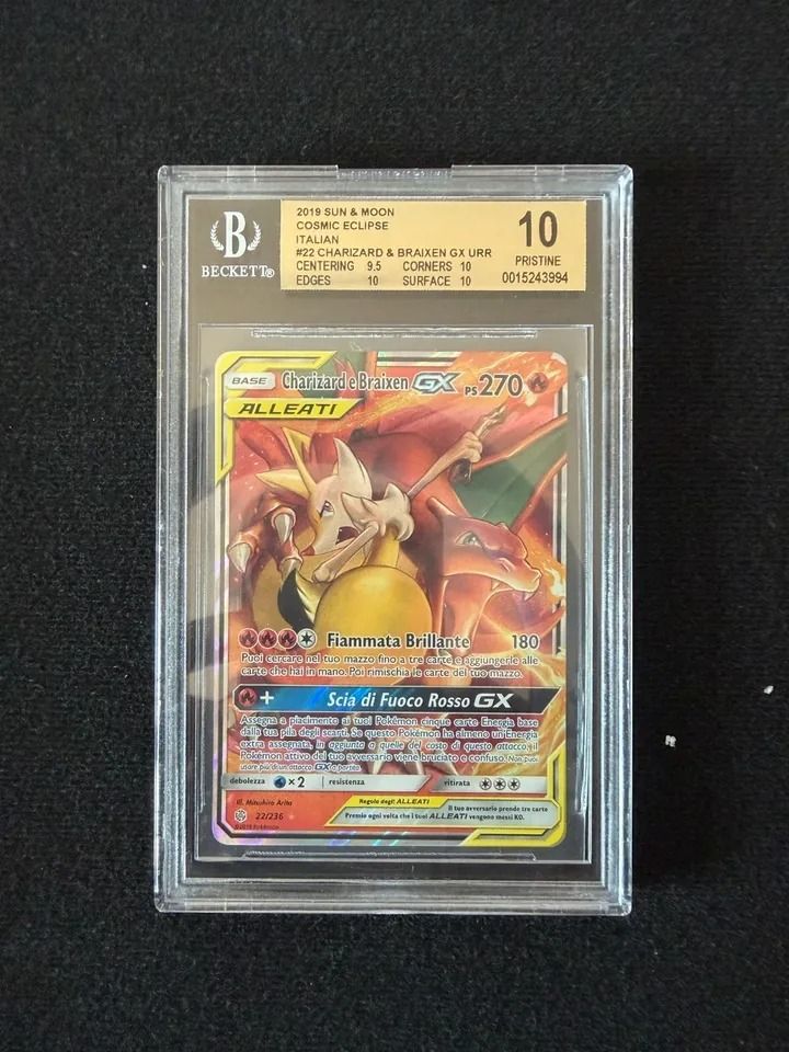 BGS 10 PRISTINE Pokémon Charizard e Braixen GX Alleati 22/236 Eclissi Cosmica IT obraz 1