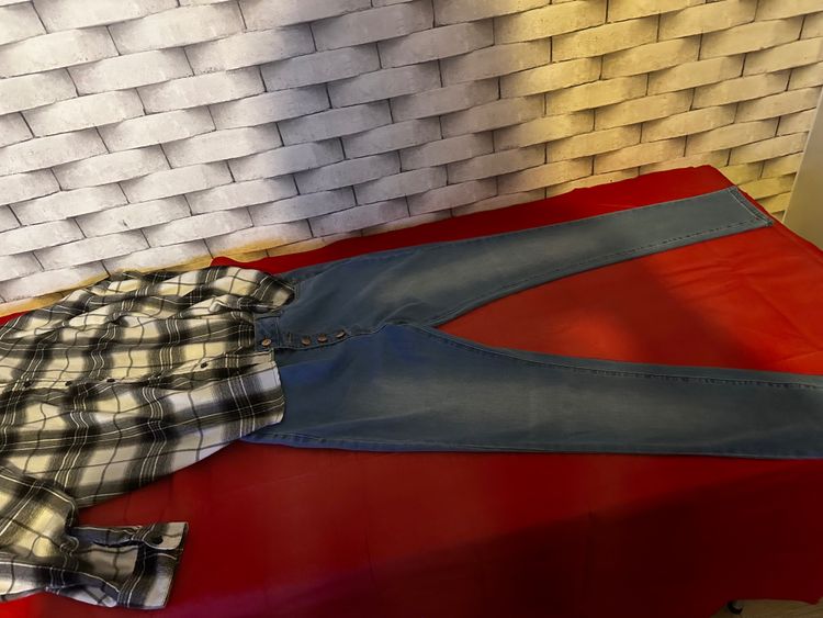 Nudie Jeans Black And White Plaid Shirt And Blue Jeans product image