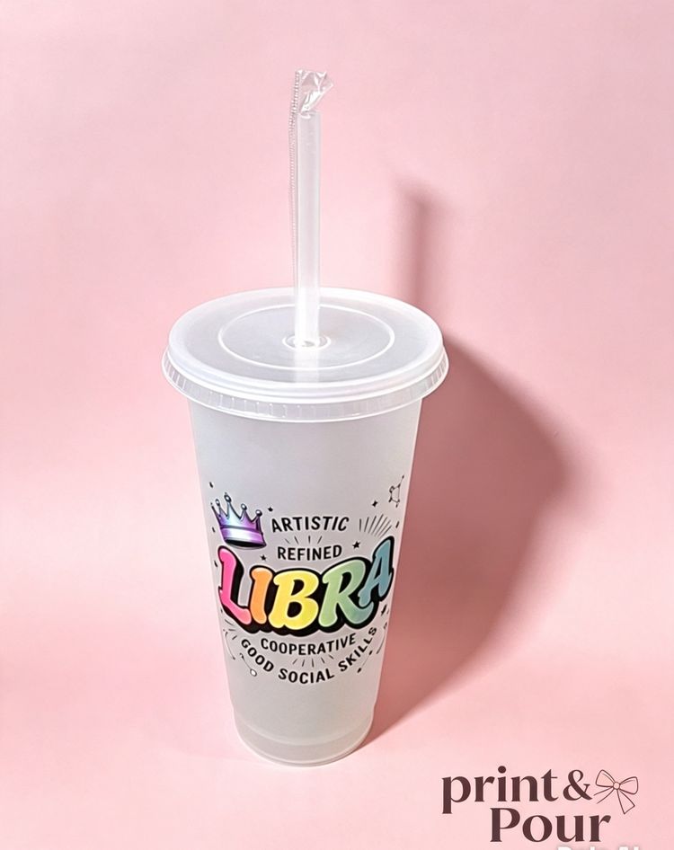 Libra Zodiac Sign Plastic Cup With Straw