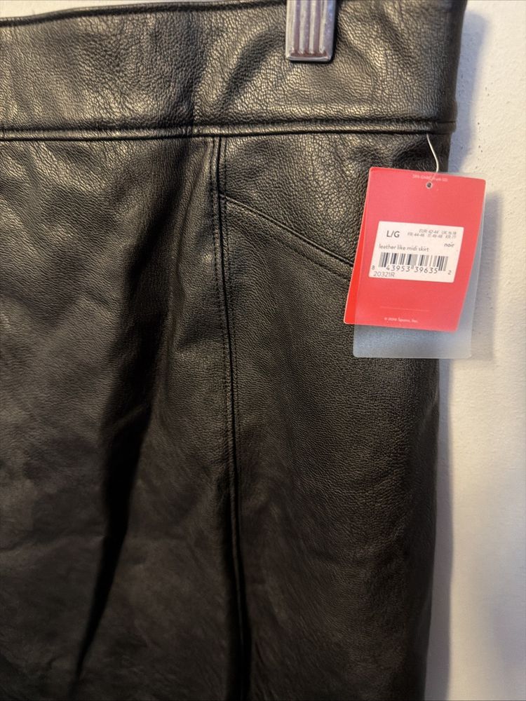 Spanx Faux Leather Like Black Midi Skirt Large BNWT 16-18 imagen 5