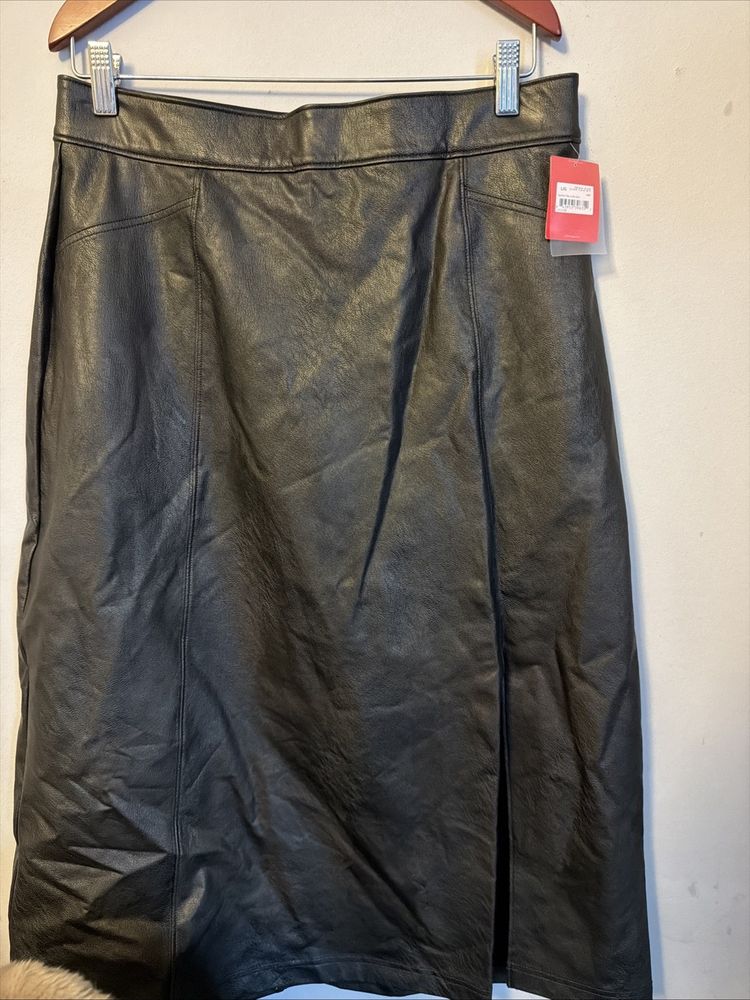 Immagine di Spanx Faux Leather Like Black Midi Skirt Large BNWT 16-18 1