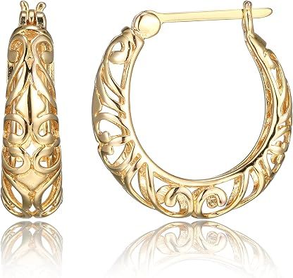 Immagine di Gold-Tone Filigree Hoop Earrings 2