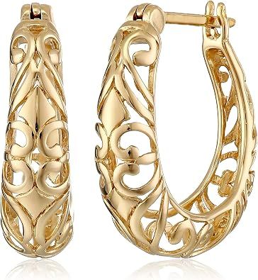 Immagine di Gold-Tone Filigree Hoop Earrings 1