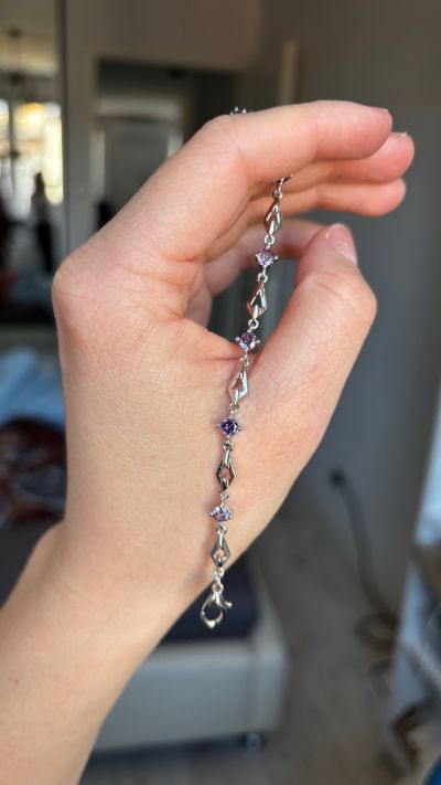 Silver Bracelet With Purple Stones 925