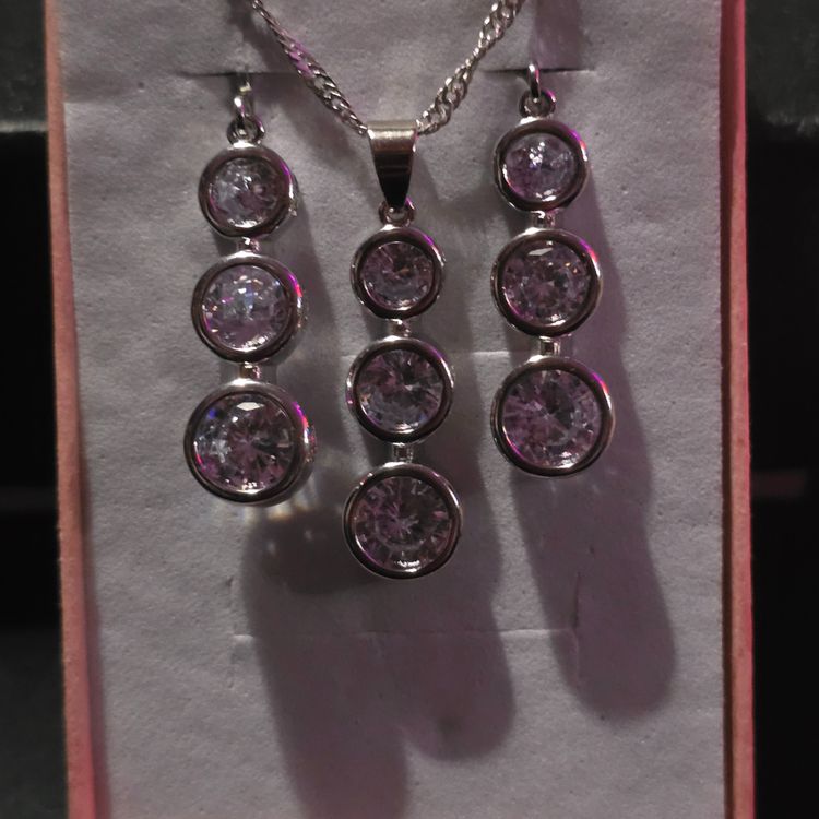 s925 Silver Necklace And Earrings Set With Clear Stones