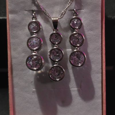 s925 Silver Necklace And Earrings Set With Clear Stones
