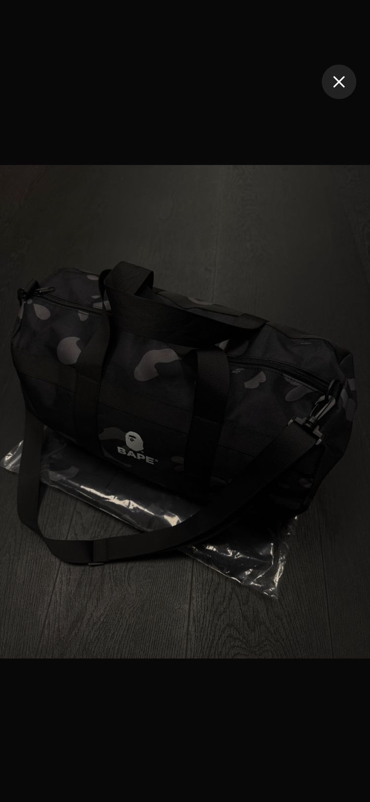 A Bathing Ape Black Camo Duffle Bag