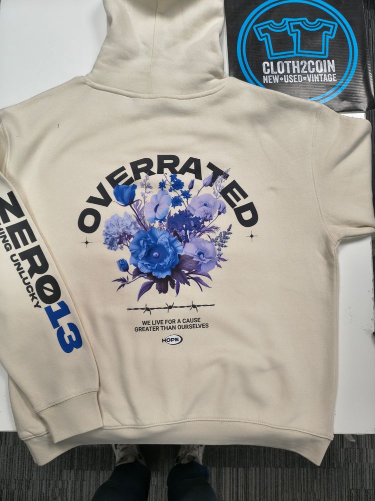 Zero13 Overrated Beige Hoodie, brand new, all sizes 