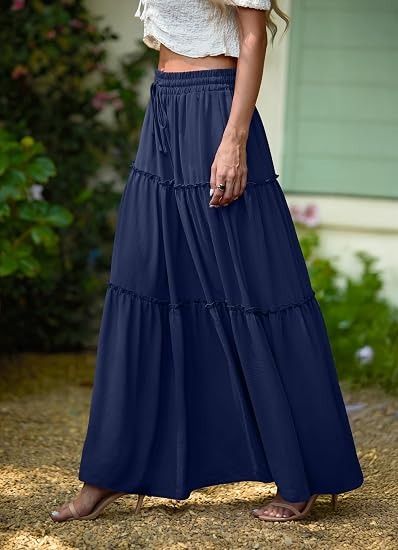 Navy Blue Tiered Maxi Skirt imagen 3