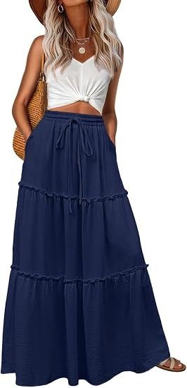 Navy Blue Tiered Maxi Skirt imagen 2