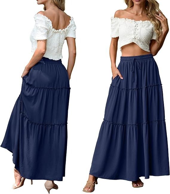 Navy Blue Tiered Maxi Skirt imagen 4