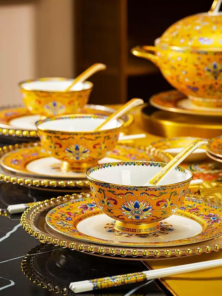 Yellow Floral Ceramic Dinnerware Set