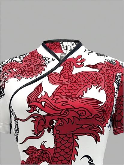 White Dress With Red And Black Dragon Print imagen 1