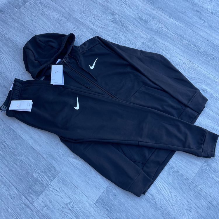 Nike Dry Dri Fit Swoosh Full Zip Hoodie and Sweatpants Tracksuit Set - Black