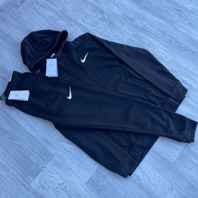 Nike Dry Dri Fit Swoosh Full Zip Hoodie and Sweatpants Tracksuit Set - Black