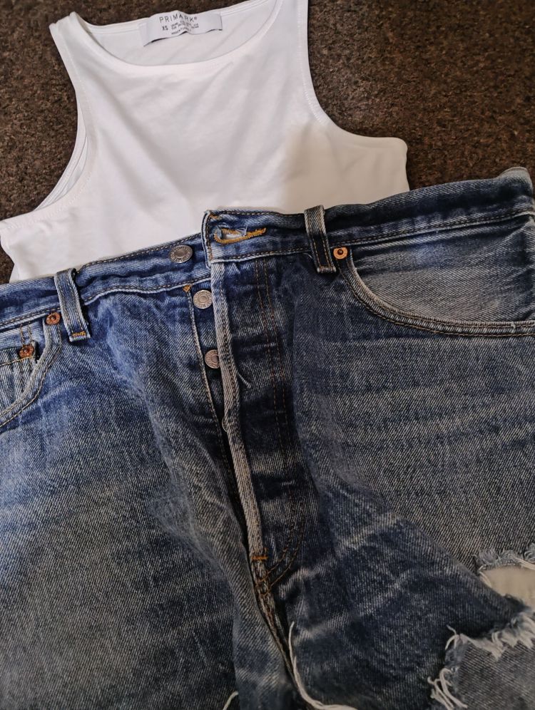 womens denim shorts/ white body suite 
