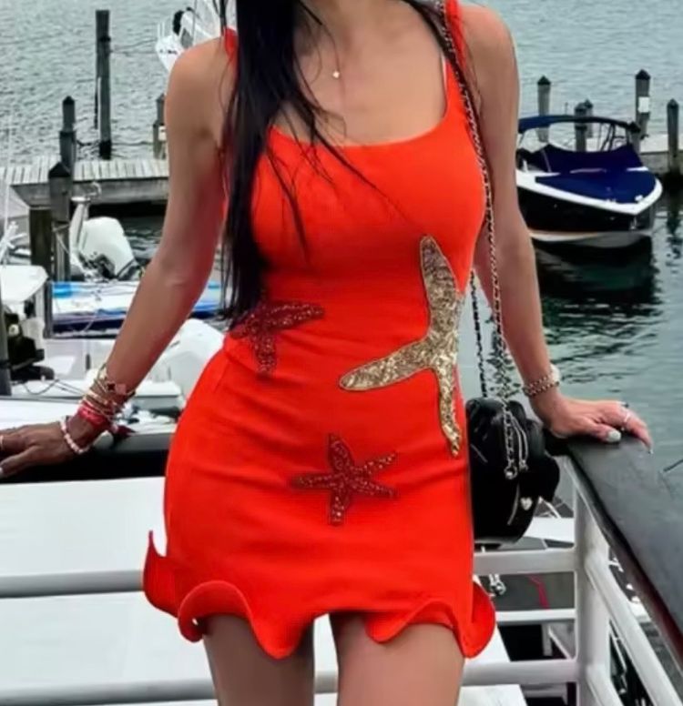 SHEIN orange sleeveless mini dress with starfish sequins product image