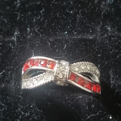 Silver Ring With Red And Clear Stones
