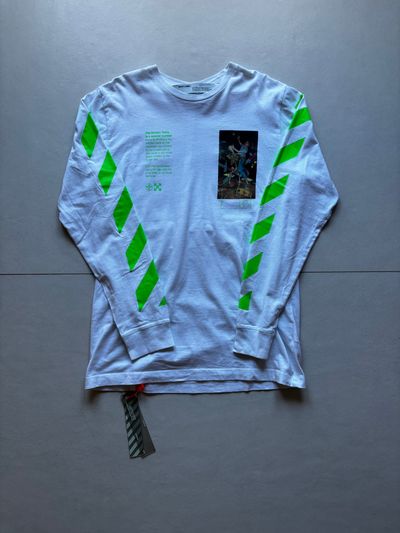 white long sleeve shirt with green diagonal stripes