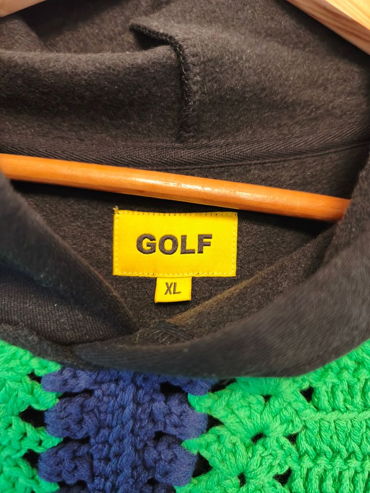 Immagine di Golf Black Hoodie With Green And Navy Crochet Overlay 4