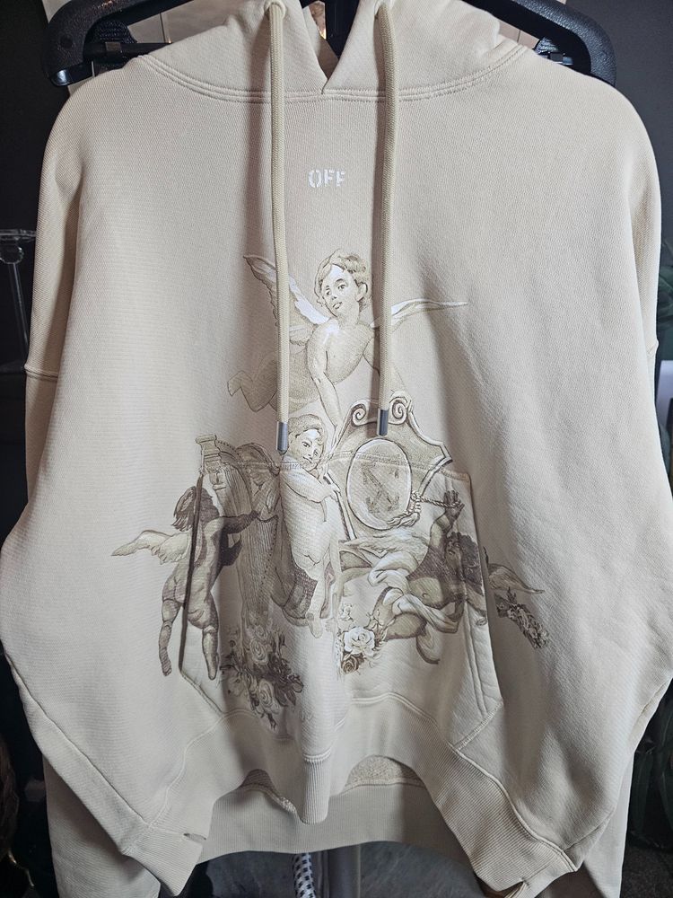 Off-White Beige Hoodie With Cherub Print 