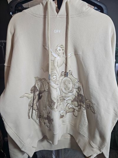Off-White Beige Hoodie With Cherub Print