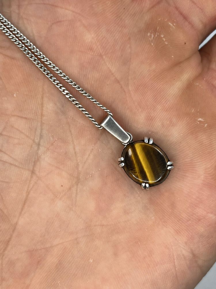 925 Sterling Silver Tiger’s Eye Pendant Necklace obraz 2