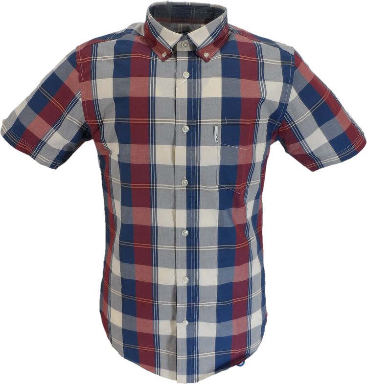 Ben Sherman Mens Dark Red Block Check Short Sleeved Shirt