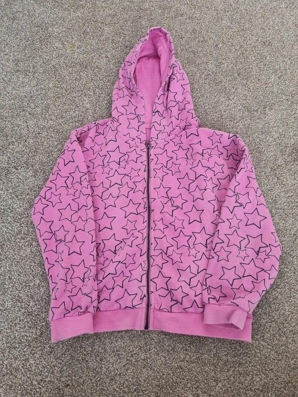 Pink Star-Patterned Zip-Up Hoodie image 1