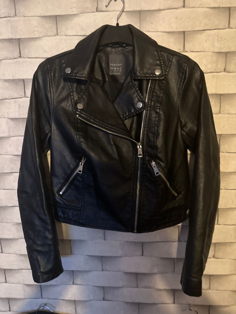 Primark Black Faux Leather Biker Jacket size 4