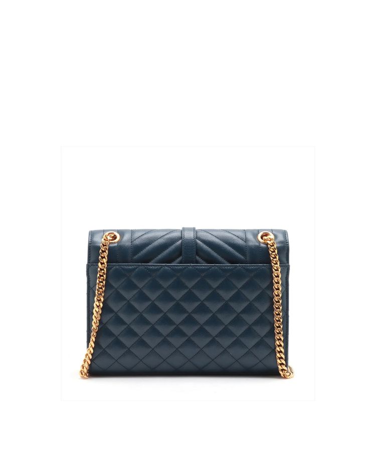 Saint Laurent Borsa Envelope Large Pelle Martellata Blu Navy — Pre-owned Autentica imagen 9