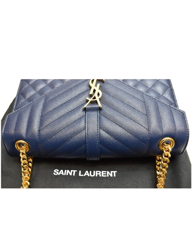 Saint Laurent Borsa Envelope Large Pelle Martellata Blu Navy — Pre-owned Autentica imagen 5