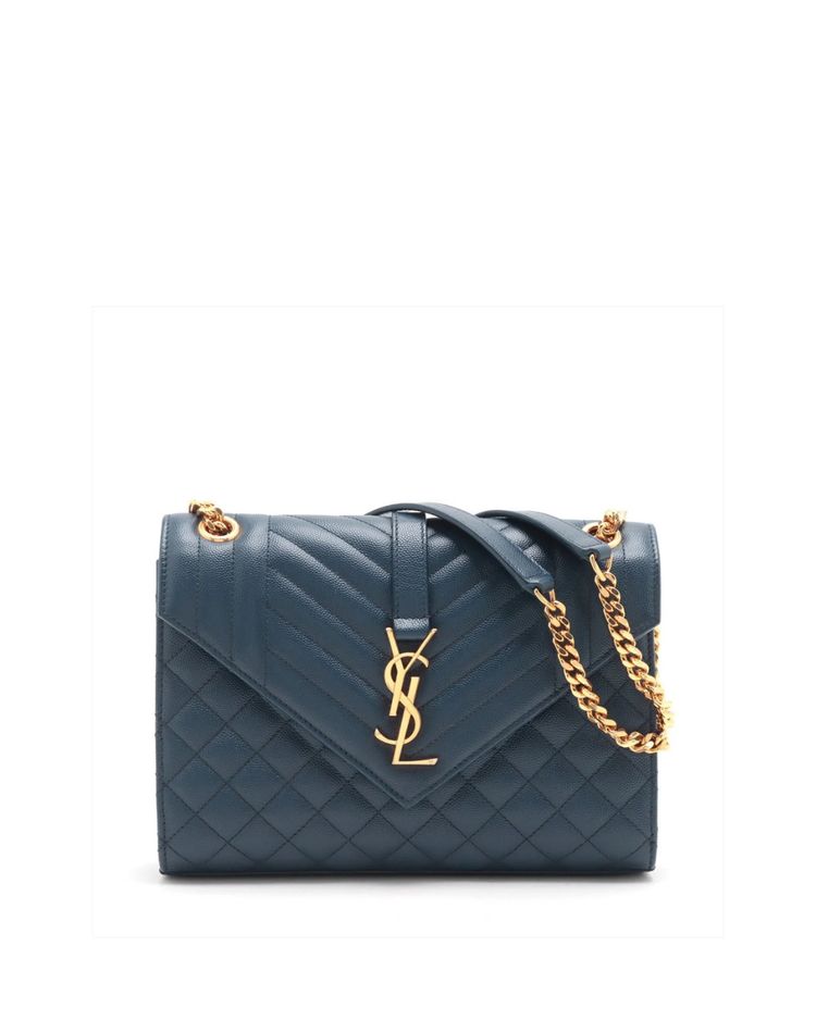 Saint Laurent Borsa Envelope Large Pelle Martellata Blu Navy — Pre-owned Autentica