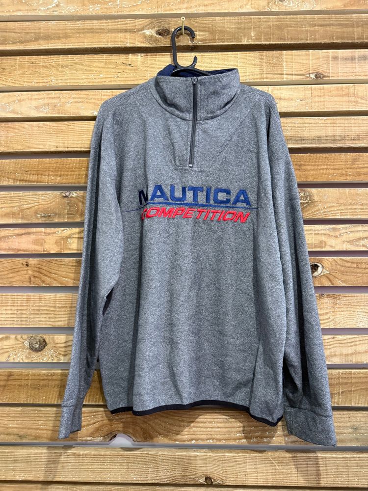 Nautica Vintage 90s RARE Nautica spell-out fleece 1/4 zip jacket. Grey. Size XL product image