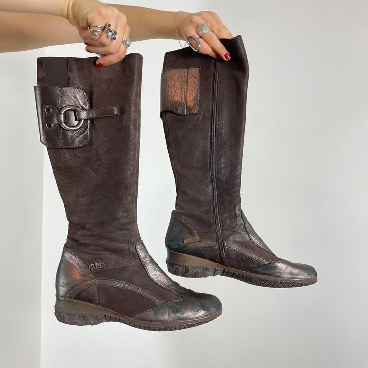 4Us Brown Leather And Suede Knee-High Boots 3