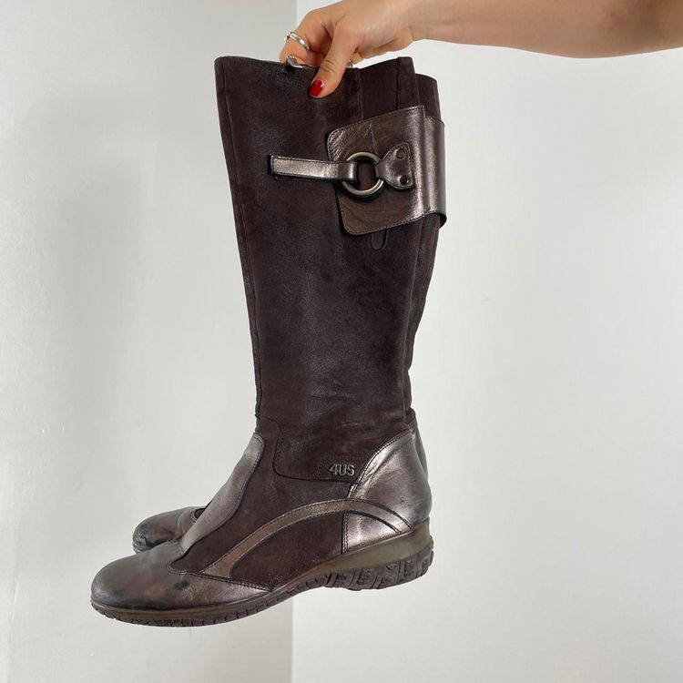 4Us Brown Leather And Suede Knee-High Boots 4