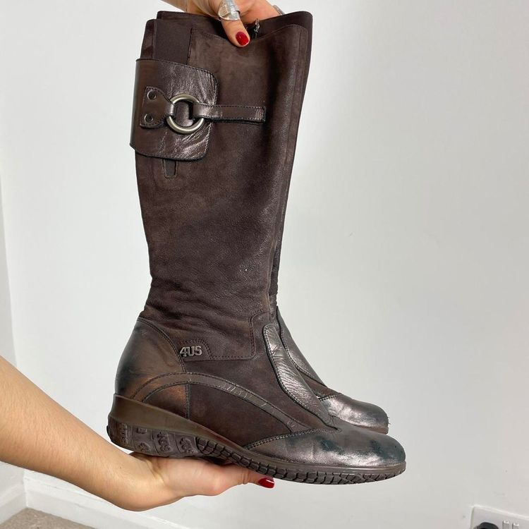 4Us Brown Leather And Suede Knee-High Boots