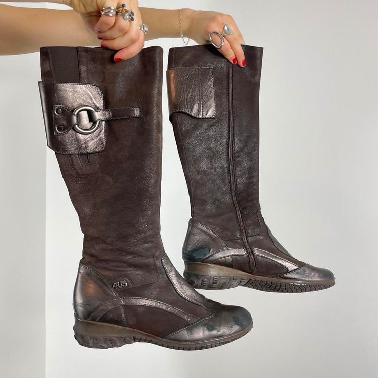 4Us Brown Leather And Suede Knee-High Boots 7