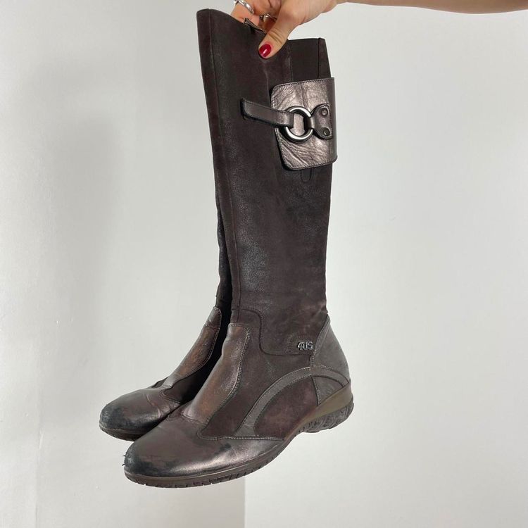 4Us Brown Leather And Suede Knee-High Boots 2