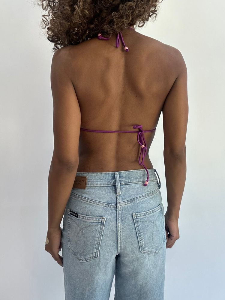 beach drop | small yellow and purple butterfly print bikini top imagen 6