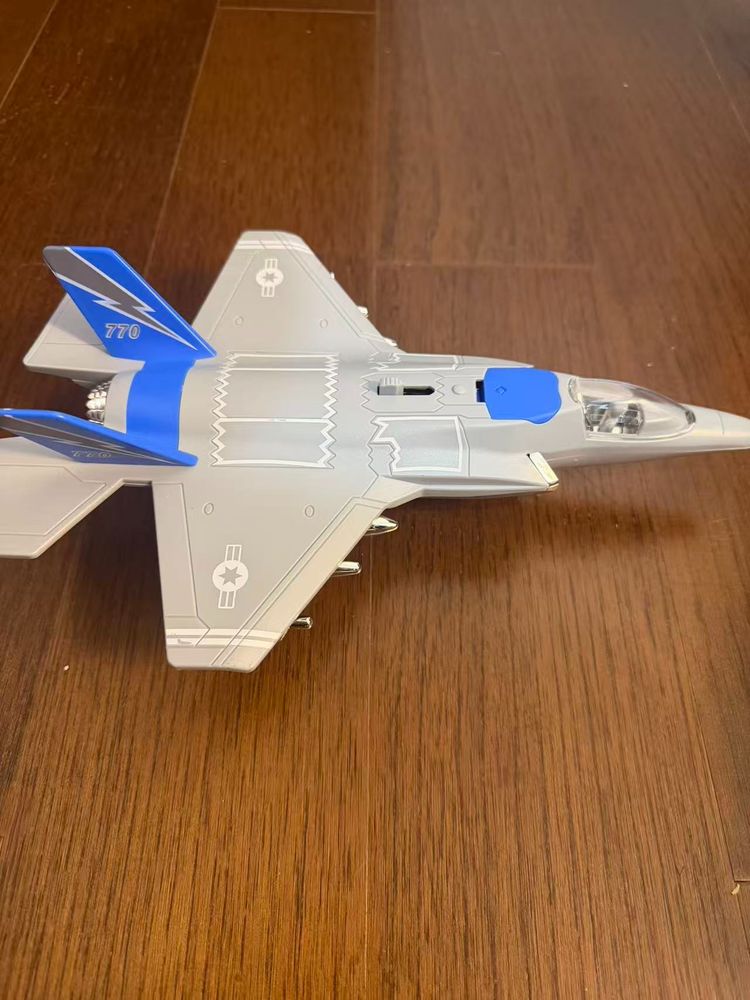 Diecast Fighter Jet Model – Grey Blue Stealth Fighter Plane Toy with Pull Back Action image 2