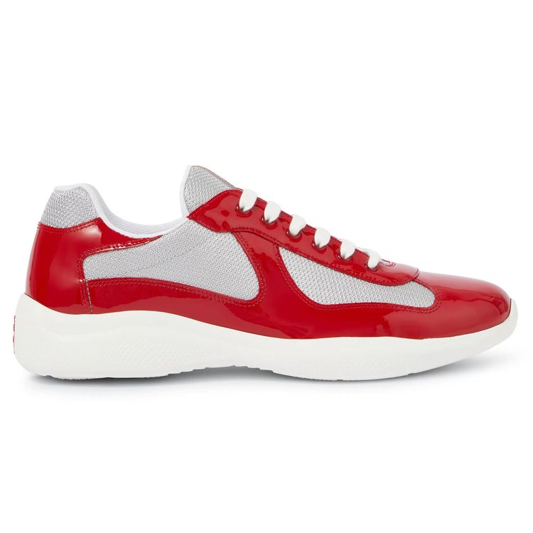 Prada Americas Cup Patent Leather And Technical Fabric Red Silver Sneakers