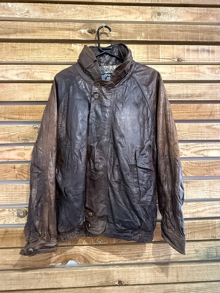 Nautica Vintage 90s Nautica leather bomber jacket. Brown. Size Large. product image