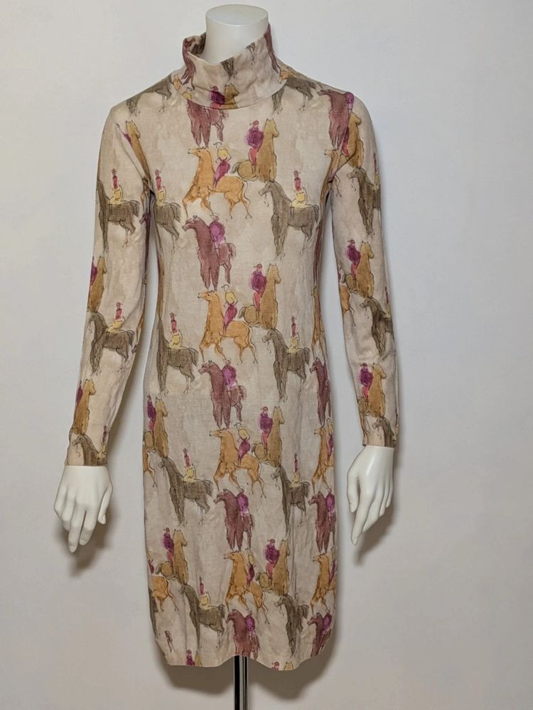 Vestito vintage a collo alto con stampa equestre – T. S/M image 1