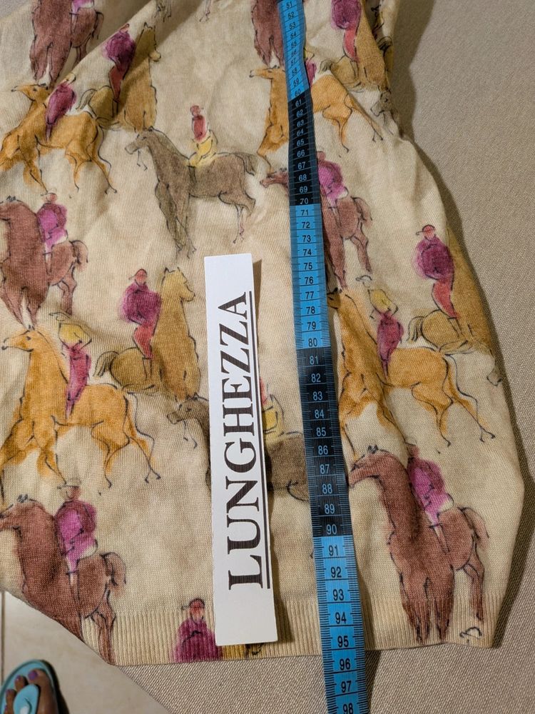 Vestito vintage a collo alto con stampa equestre – T. S/M imagen 5