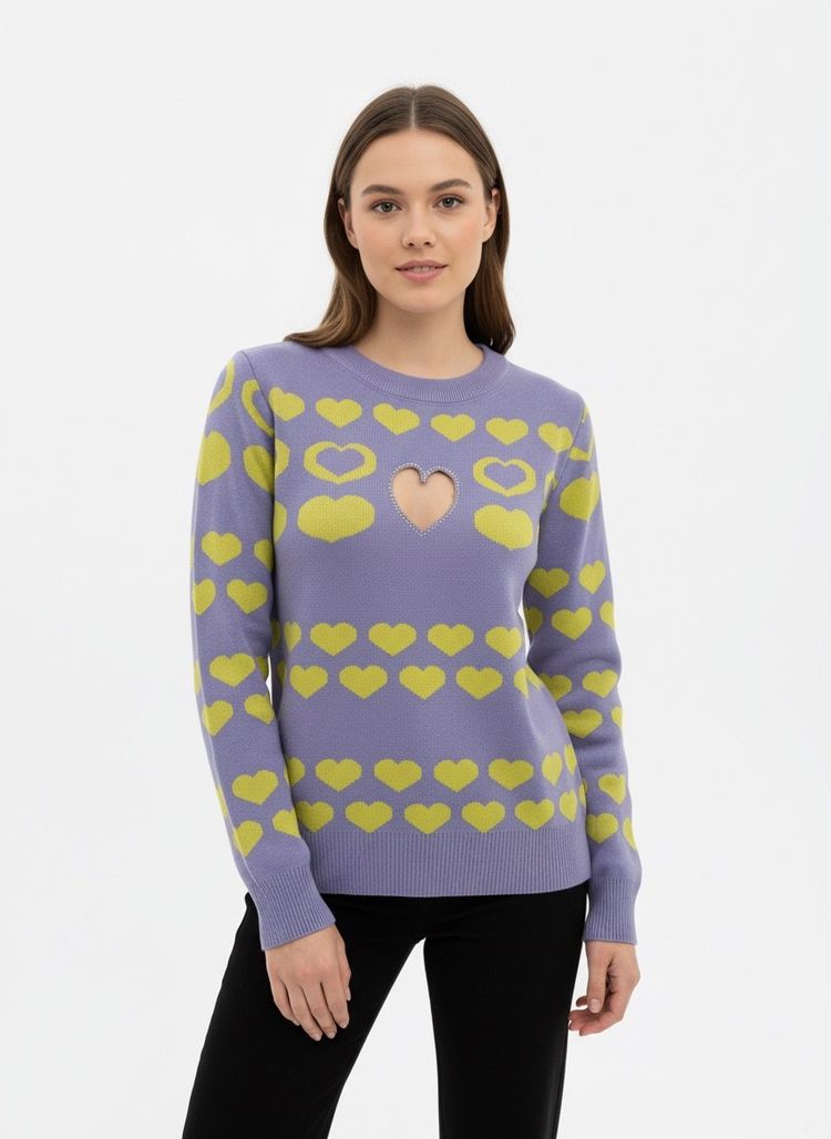Other purple sweater with yellow heart patterns and heart cutout product image