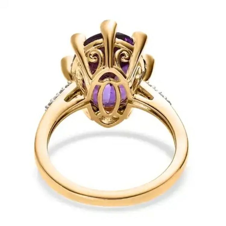 Gold Ring With Purple Gemstone And Small Diamonds image 2