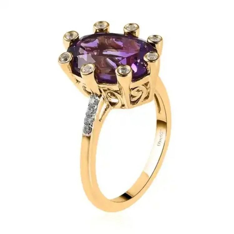 Gold Ring With Purple Gemstone And Small Diamonds image 3
