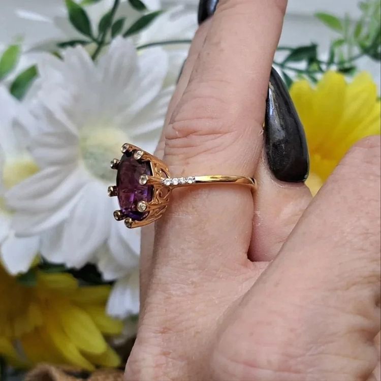 Gold Ring With Purple Gemstone And Small Diamonds image 1